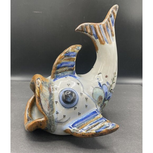 Ken Edwards Tonala Mexican Pottery Wide Mouth Fish Handmade Hand Painted Signed - Picture 4 of 13